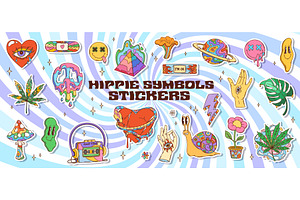 Cartoon retro hippie stickers, an Object Illustration by Buch&Bee