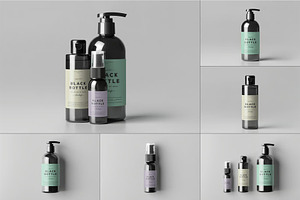 Black Bottles Cosmetic Mockup, a Packaging Mockup by DesignRushMarket