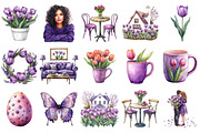 Purple Tulips Spring Girl Clipart, an Illustration by OK Design (Thumbnail 3 of 6)