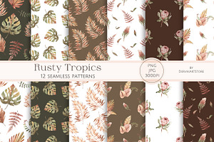 Rusty Tropics. Watercolor Clipart