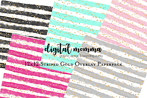 12x12 Striped Gold Digital Paper