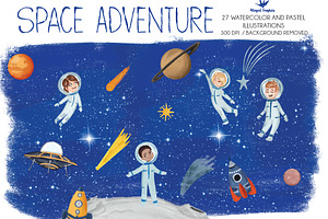 Kid's in Space celestial Adventure, an Education Illustration by Winged Graphics