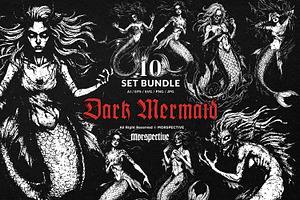 10 Bundle Dark Art Mermaid Girl, an Illustration by Morspective