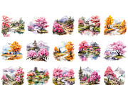 watercolor miniature landscape PNG, a Seasonal Illustration by Bubert Art (Thumbnail 4 of 10)