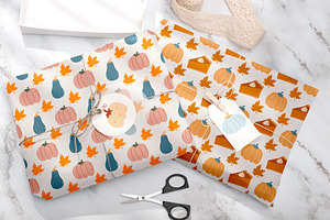 Cute Pumpkins Vector Patterns Autumn