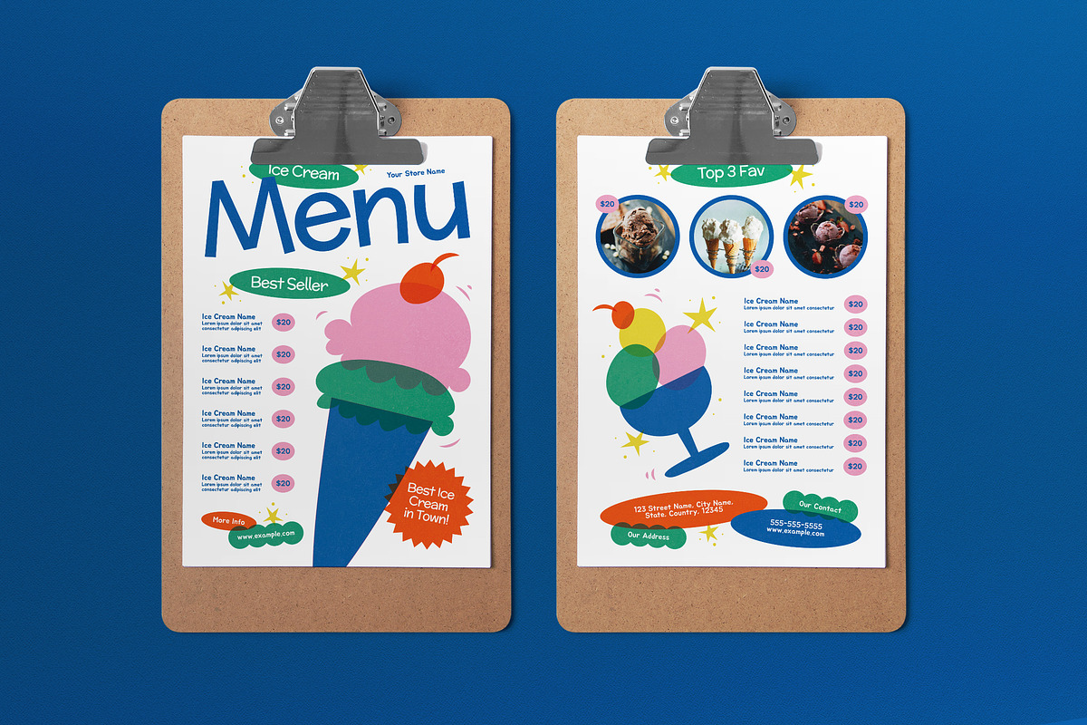 Ice Cream Shop Food Menu