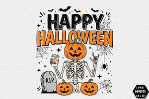 Skeleton Coffee Happy Halloween PNG, a Seasonal Illustration by DreamCafeArt