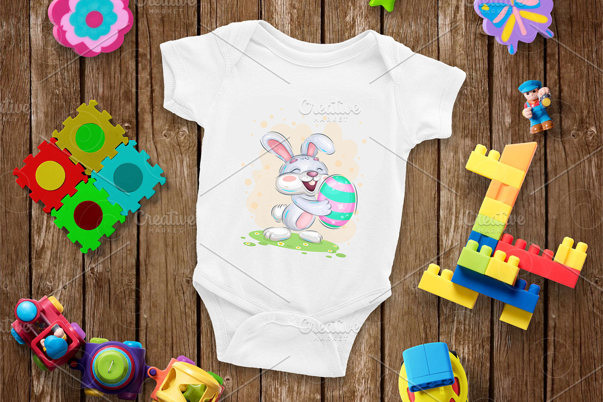 Cheerful easter bunny. Tshirt, PNG., an Animal Illustration by KENO Mascots (Photo 3 of 5)