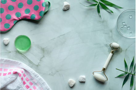 White stone facial roller, towel, an Abstract Photo by tilialucida