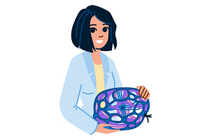 Scientist holding a model of a cell, an Illustration by pikepicture