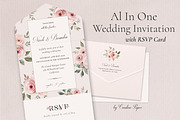 Pink Roses All-In-One Wedding Invite, a Background Graphic by by creative paper (Thumbnail 2 of 4)