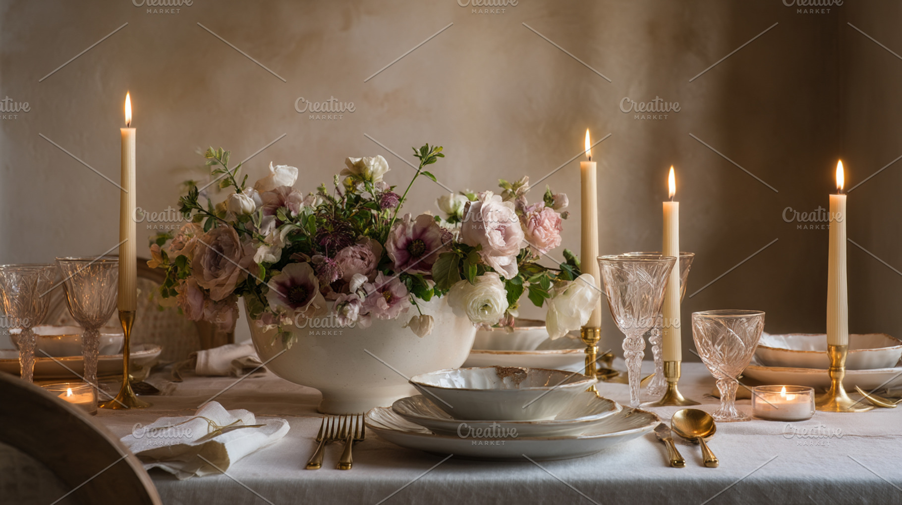 Elegant English dining tables styled with candlelight, floral ce, a Holiday Photo by Studio ANNA