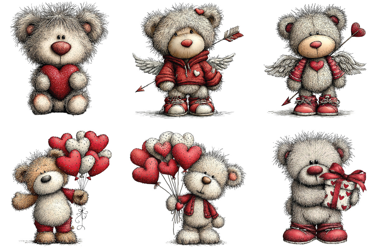 Valentine's Teddy Bear Clipart, an Illustration by CraftArtStudio (Photo 3 of 6)