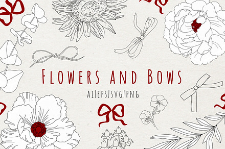 Flowers and Bows graphic line art