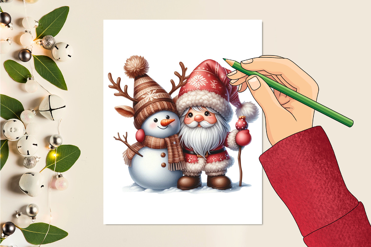Christmas Santa With Snowman Clipart, a Seasonal Illustration by Craft Nest (Photo 2 of 5)