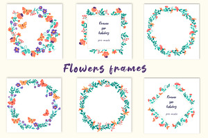 Cute Patterns And Frame With Flowers