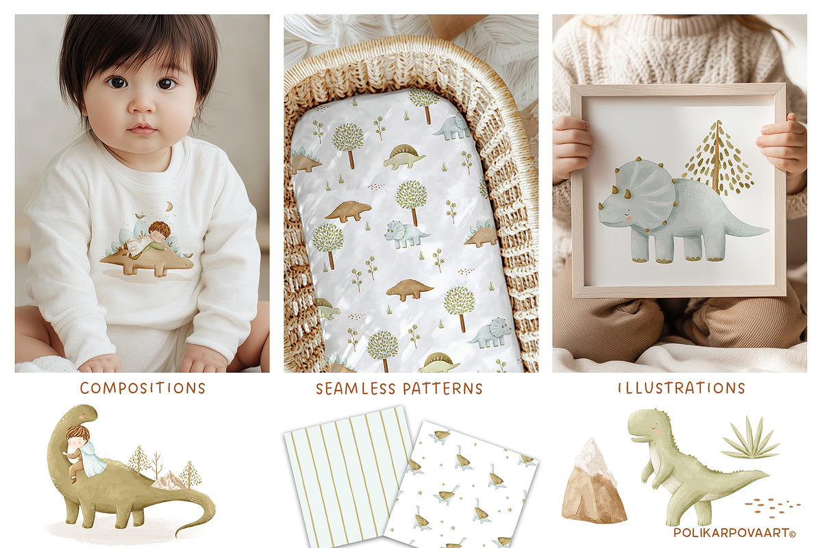 My friend Dinosaur - baby collection, a Decorative Illustration by polikarpovaart (Photo 3 of 18)