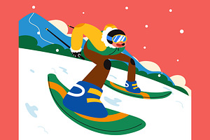 Flat Skiing Full Illustration, a Sport Illustration by graphicook