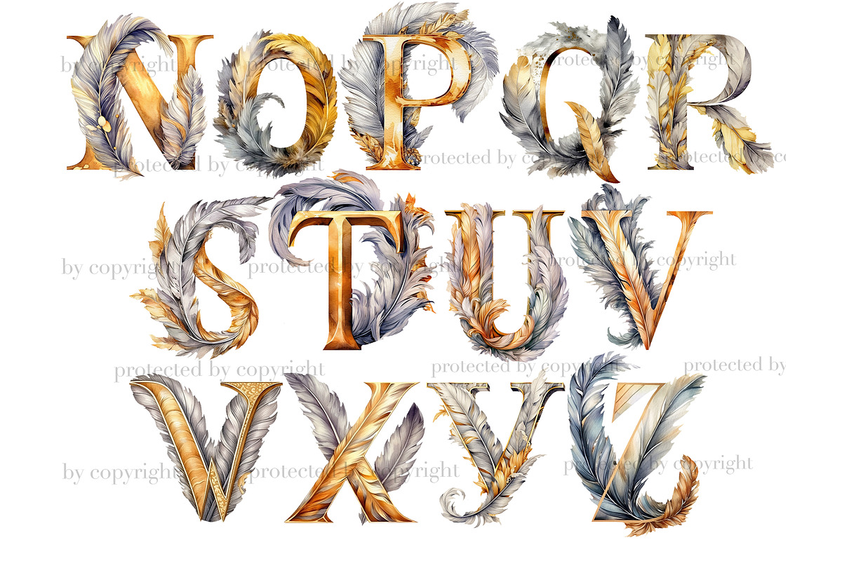Gold and Silver Alphabet Clipart, a Decorative Illustration by GlamArtZhanna (Photo 3 of 5)