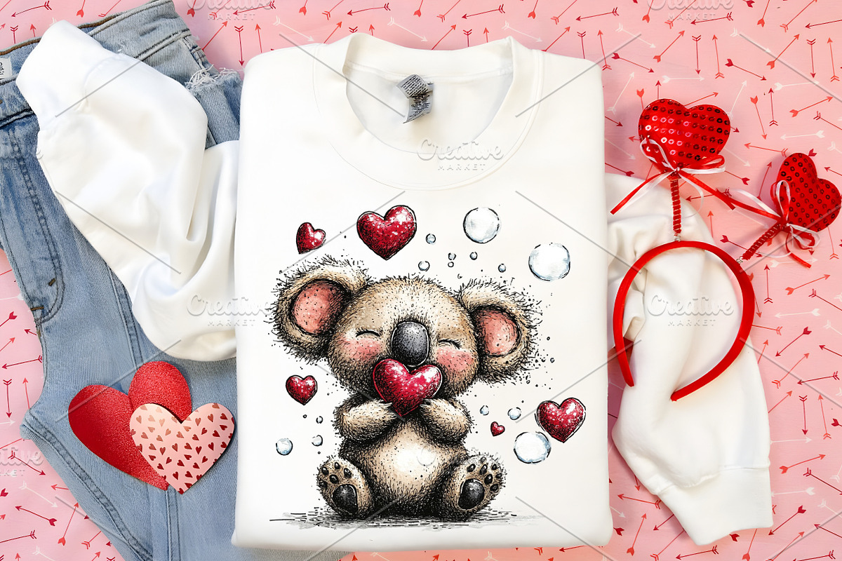 Whimsical Valentine Koala Clipart, an Illustration by Canvas Craft (Photo 4 of 6)