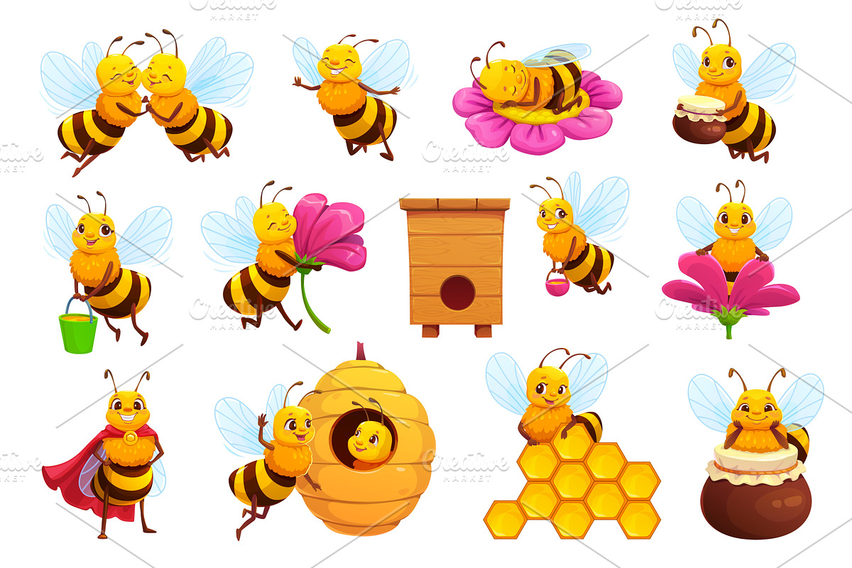 Cartoon honey bee characters, an Animal Illustration by Vector Tradition