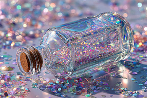 Glass Bottle with Iridescent Glitter, an Abstract Photo by Ales Munt