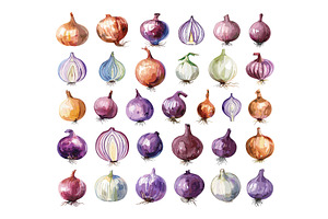 Onion Vegetable Watercolour Icons, a Food Illustration by LadadikArt