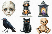 Watercolor Creepy Halloween Clipart, an Illustration by Craft Nest (Thumbnail 2 of 6)