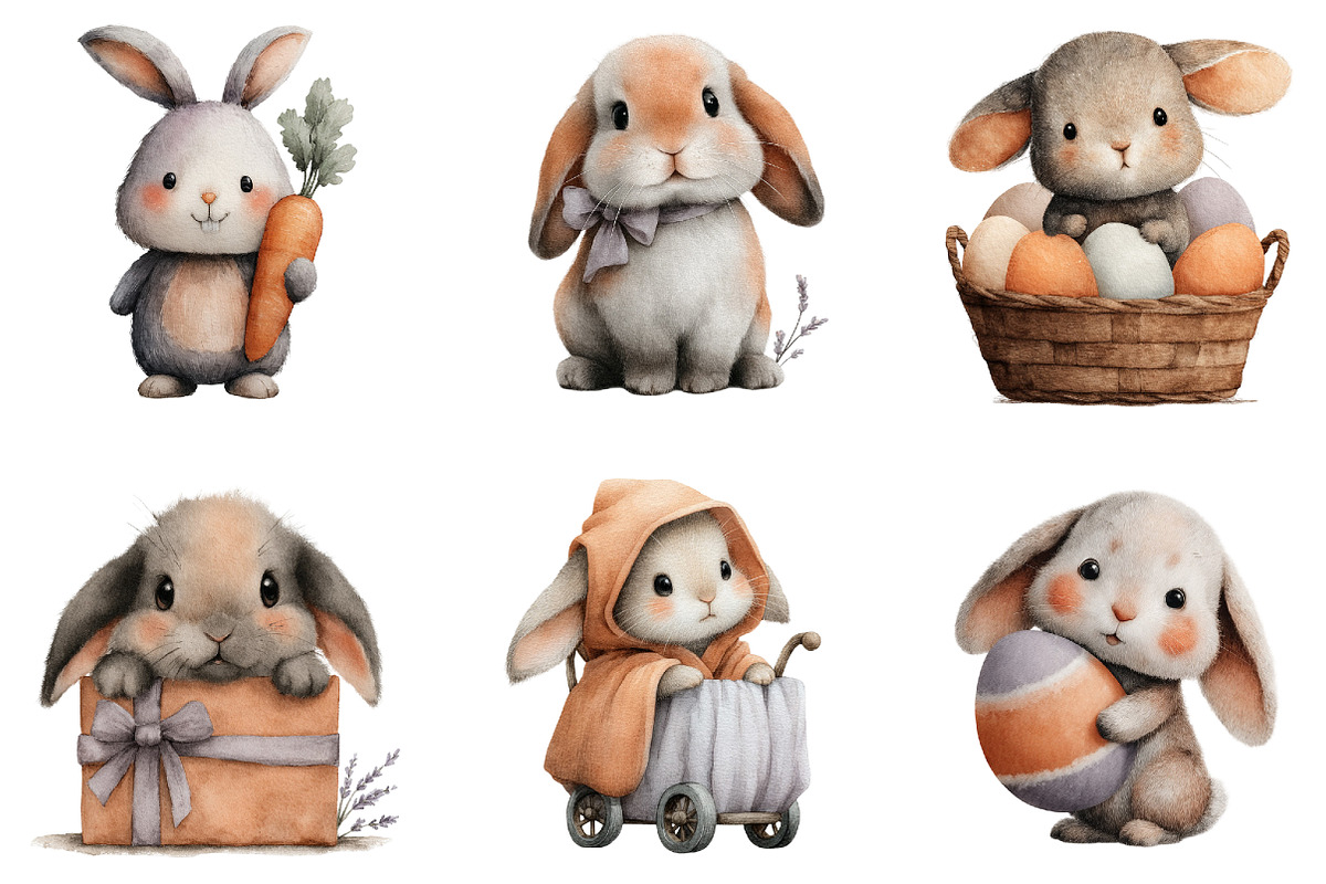 Watercolor Cute Purple Bunny Clipart, an Illustration by Sublimation Artist (Photo 3 of 7)