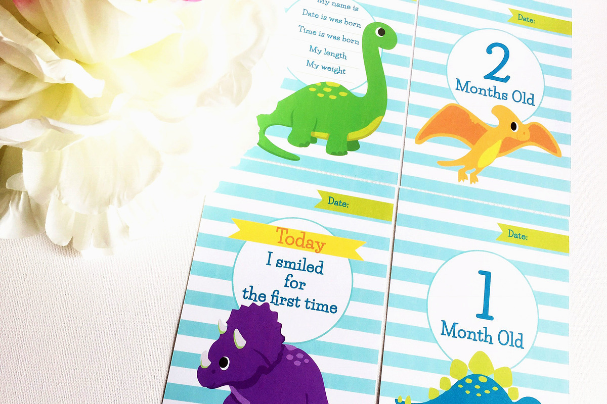 Dinosaurs baby milestone cards, a Card Template by ThePaperOwl (Photo 1 of 3)