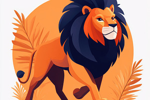 Majestic Lion Walking in Orange Suns, an Animal Photo by Pixeness Studio