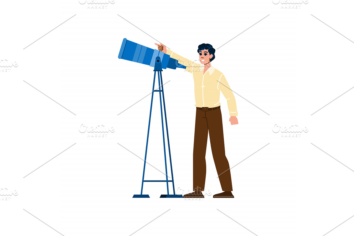 Astronomer exploring night sky with, an Education Illustration by pikepicture