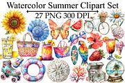 Watercolor Summer Clipart Set, an Illustration by Design Market (Thumbnail 1 of 4)