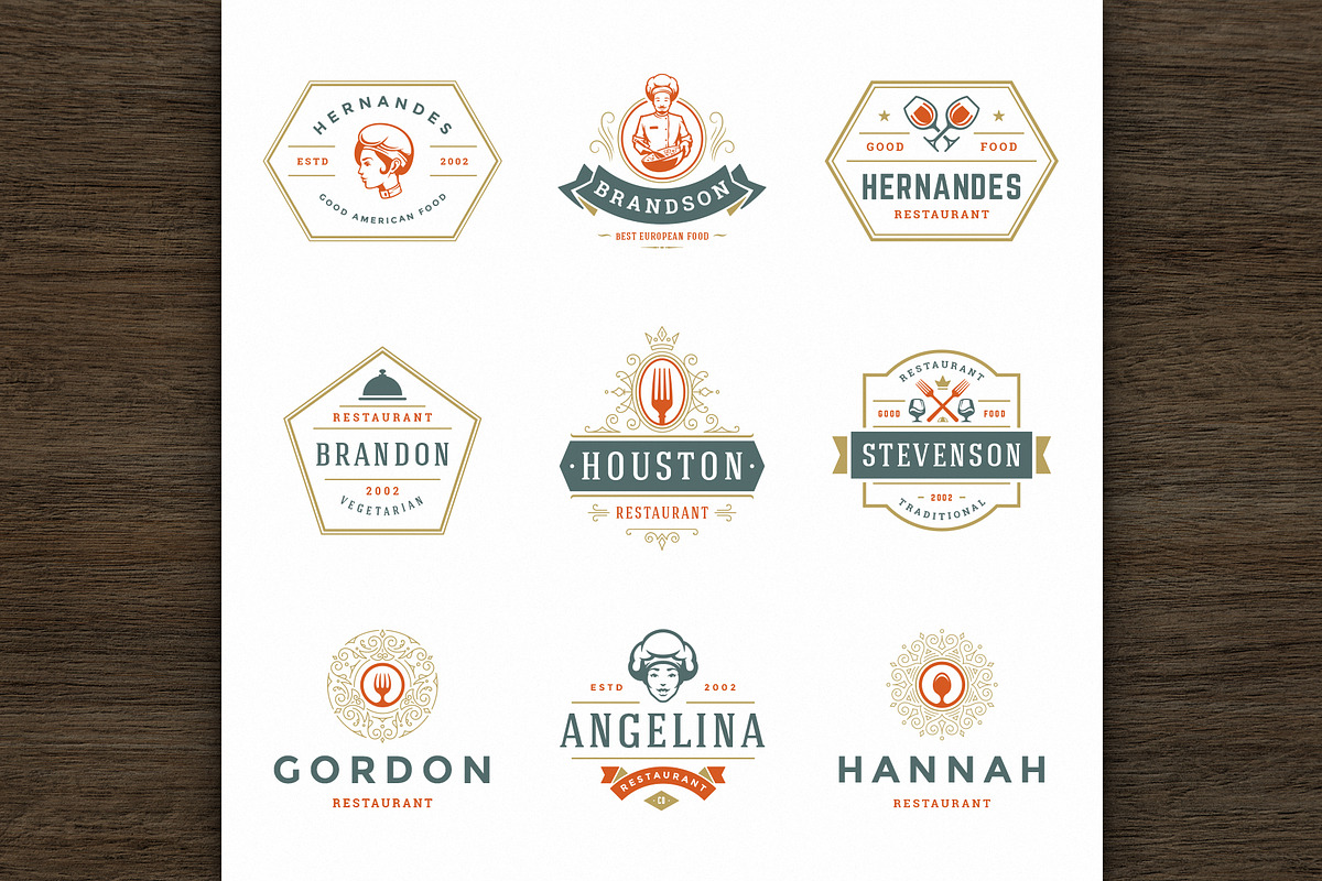 36 Restaurant Logos and Badges, a Branding & Logo Template by Vasya Kobelev (Photo 2 of 18)