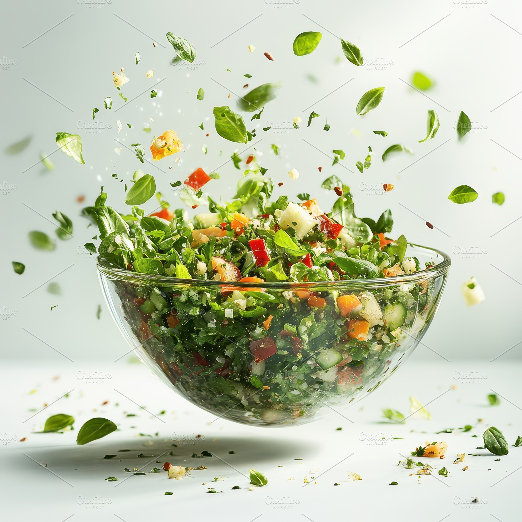 Fresh Green Salad in Glass Bowl Ingr, a Food & Drink Photo by Pixeness Studio