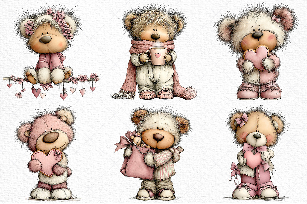 Quirky Valentine Teddy Bear Clipart, an Illustration by Craft Nest (Photo 3 of 11)
