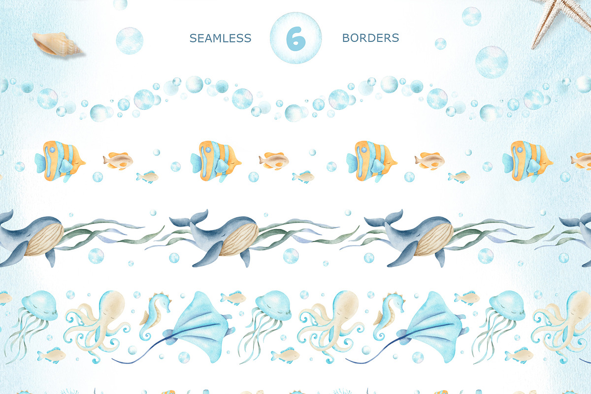 Undersea World Watercolor Clipart, an Animal Illustration by Fedulova Art (Photo 8 of 9)