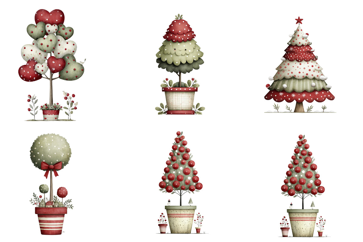 Whimsical Christmas Topiary Trees, an Illustration by CreationArt (Photo 3 of 7)