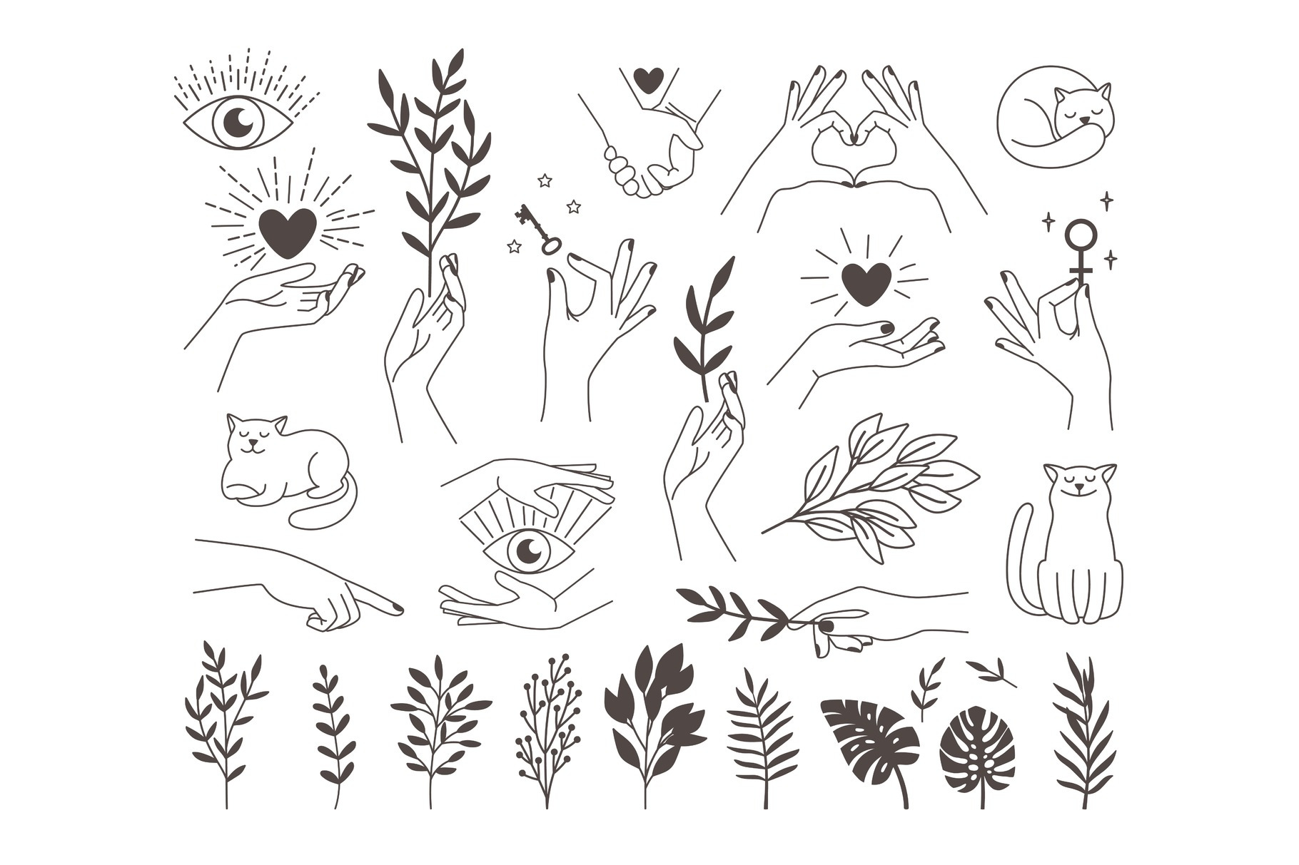 Collection icons magic hands tattoo, an Illustration by Stock-Smart-Start