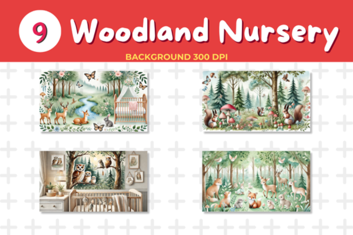 Watercolor Woodland Nursery Backgrou, an Education Illustration by John_Walker (Photo 2 of 4)