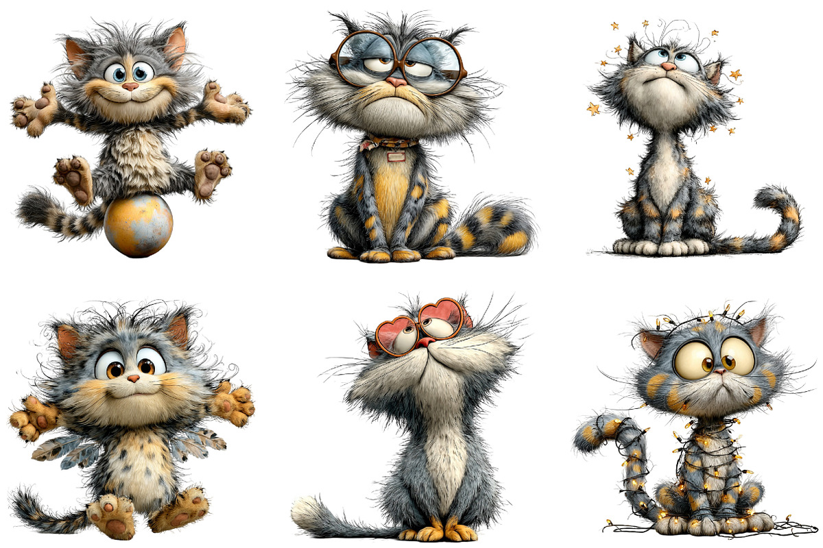 Whimsical Funny Cat Clipart, an Illustration by CraftArtStudio (Photo 2 of 6)
