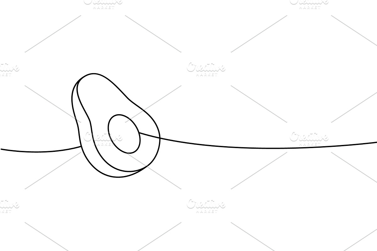Avocado one line continuous drawing, a Food Illustration by GraphiShop