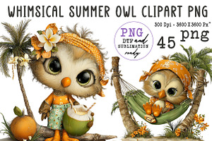 Whimsical Summer Owl Clipart PNG, an Illustration by CreationArt