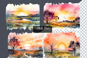 Watercolor Spring Meadows Clipart