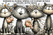 Whimsical Floral Spring Cat Clipart, a Seasonal Illustration by Canvas Craft (Thumbnail 1 of 7)