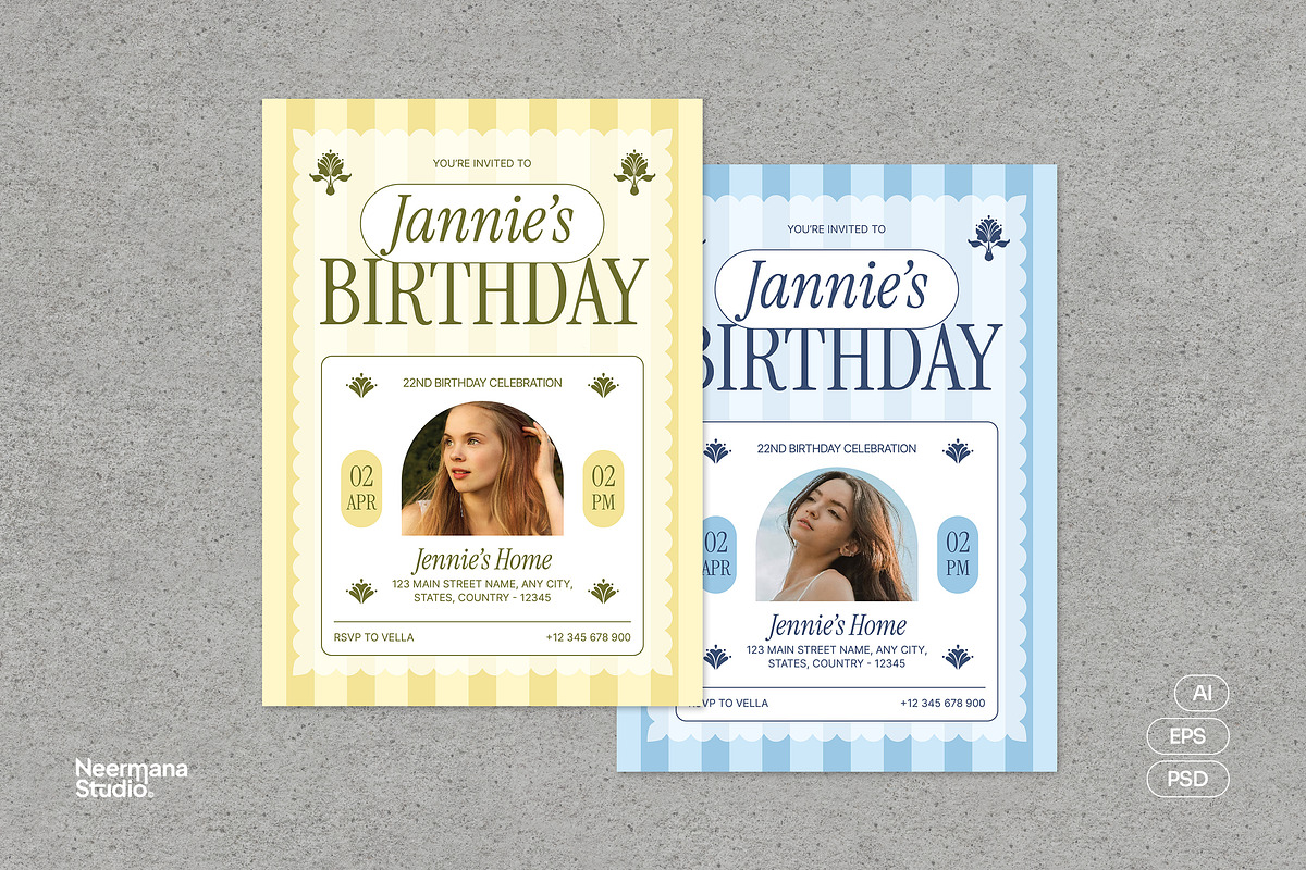 Cute Pastel Birthday Invitation, a Card Template by Neermana (Photo 1 of 4)