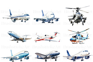 Watercolor Aircraft Clipart, Plane