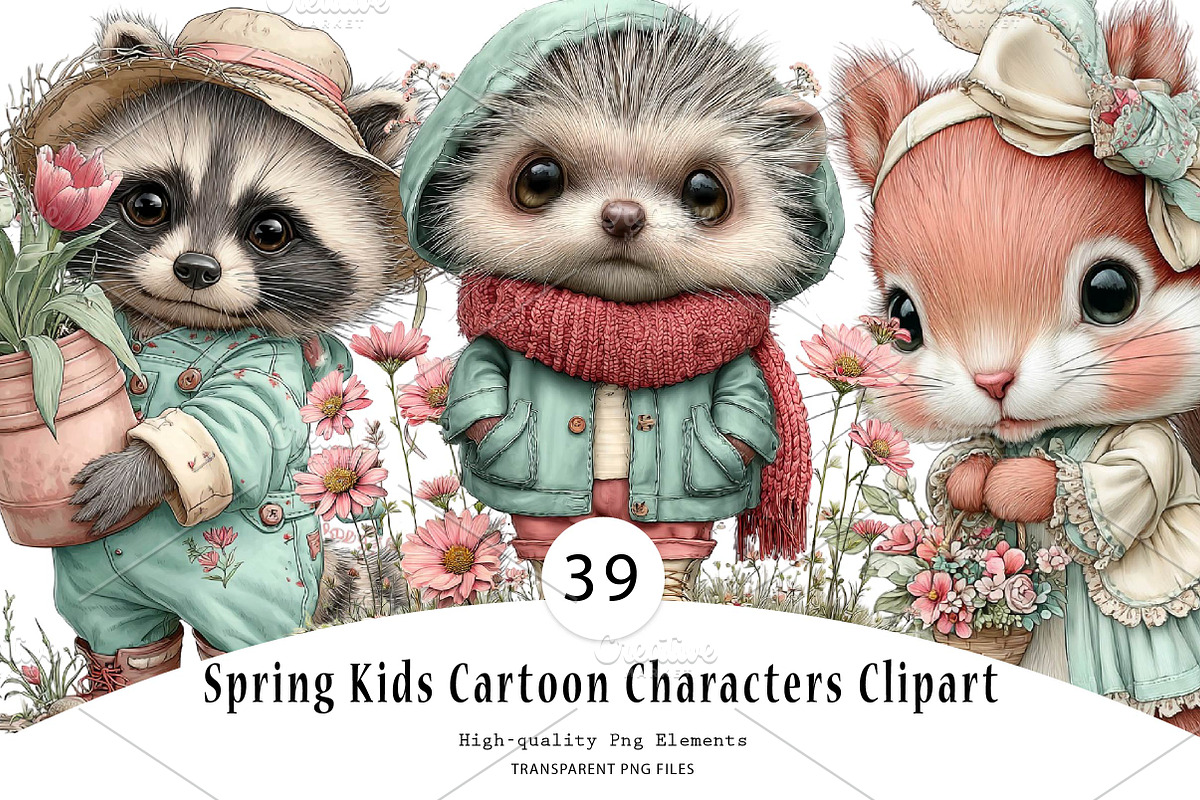 Spring Kids Cartoon Characters, a Seasonal Illustration by CreationArt (Photo 1 of 5)