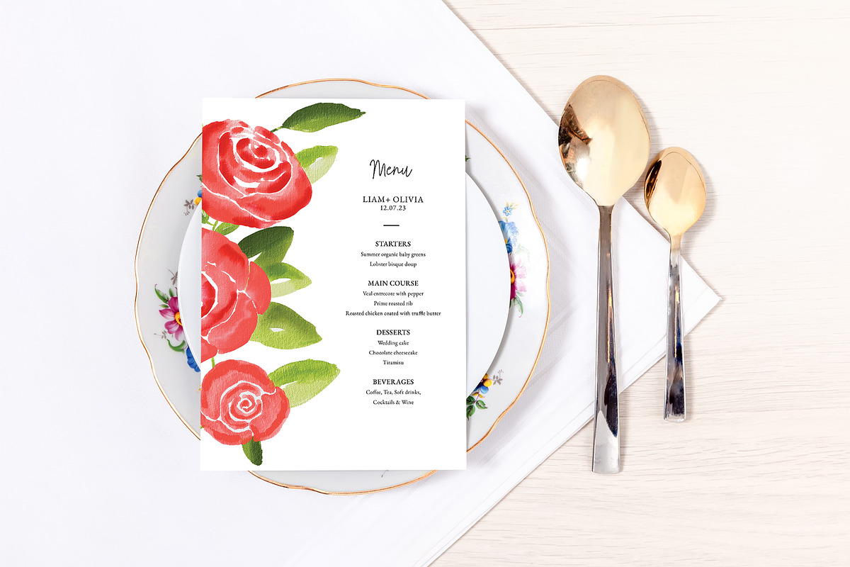 Red Rose Floral Wedding Menu, a Stationery Template by Beyond Muse (Photo 3 of 3)