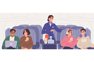 Passengers on plane. Flight, a Transportation Illustration by YummyBuum